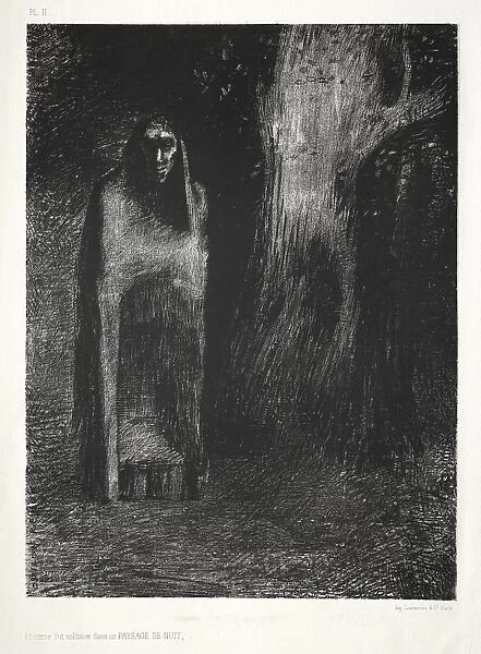 The Night: The Man Was Alone in a Night Landscape, 1886. Creator: Lemercier & Cie