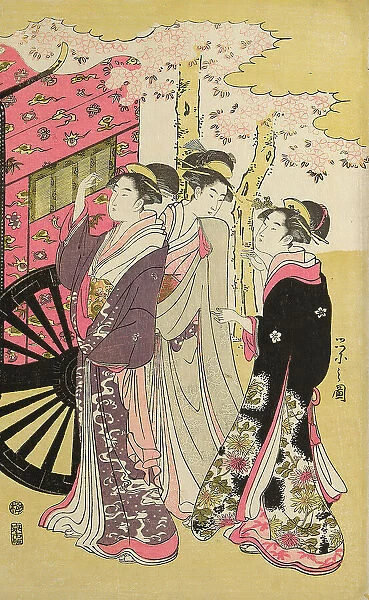 Noble woman in a carriage viewing cherry blossoms, c. 1796. Creator: Hosoda Eishi