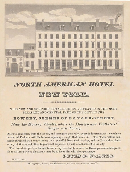 North American Hotel, New York, April 1832. Creator: Unknown