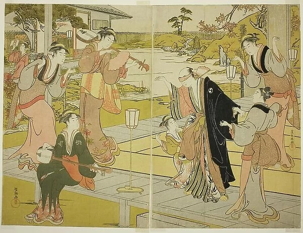 Oboshi Yuranosuke at the Ichiriki Teahouse, from scene VII in the Storehouse of... Japan, c1785 / 89. Creator: Kubo Shunman