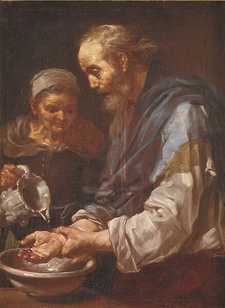 Old Man washing his Hands. (Allegory of 'Water'), 1648-1651. Creator: Bernhard Keil. Old Man washing his Hands. (Allegory of 'Water'), 1648-1651. Creator: Bernhard Keil