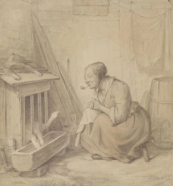 Old Woman with Pipe and Geese, 1802. Creator: Julius Carl Hermann Schroder