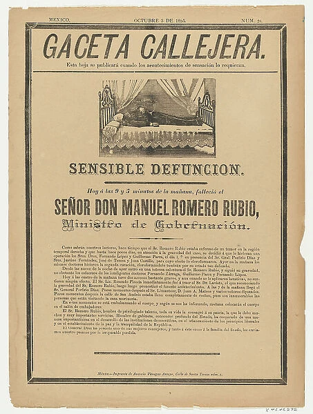 Page from the Gaceta Callajera (October 3 1895) relating to the death of the government mi... 1895. Creator: Anon