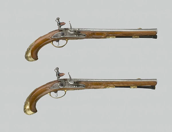 Pair of Flintlock Pistols, Germany, c. 1725. Creator: Johann Jacob Behr