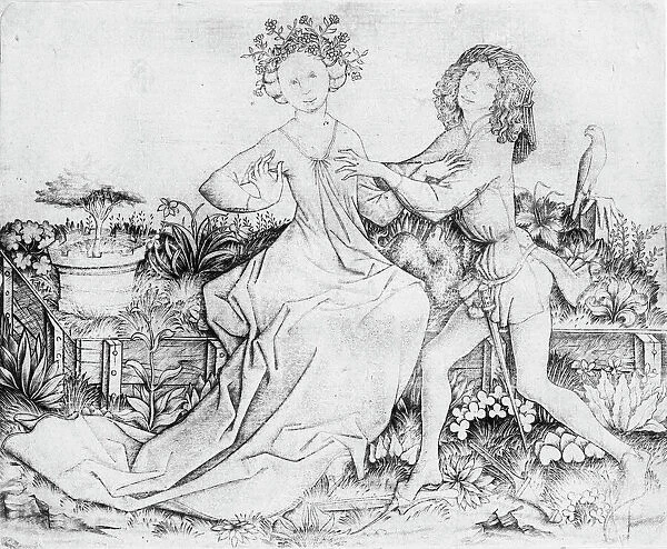 Pair of Lovers on a Grassy Bench, 15th century. Creator: Master ES
