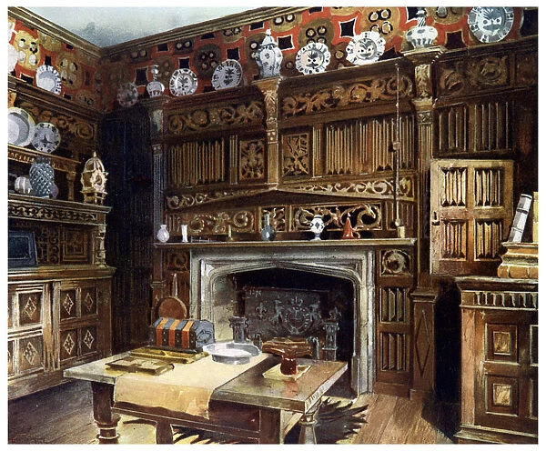 The panelled study at Groombridge Place, Kent, 1910. Artist: Edwin Foley