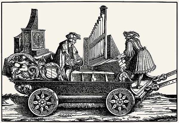 Paul Hofhaimer (1459-1537) on a wagon with positive organ, 1517. Creator: Burgkmair, Hans, the Elder (1473-1531)