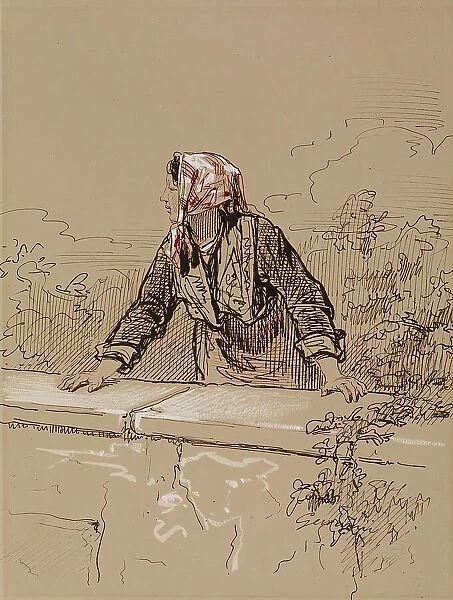 Peasant Woman Leaning on Wall, 1852-1866. Creator: Paul Gavarni