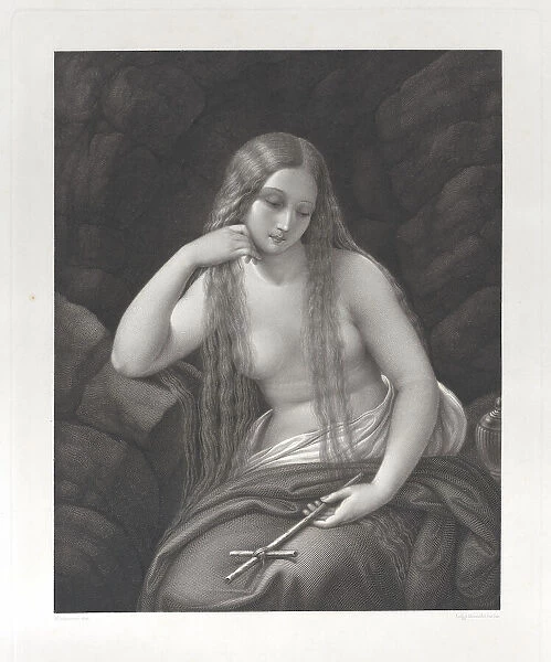 The penitent Mary Magdalene in the wilderness, holding a cross in her left hand, 1830-83. Creators: Luigi Boscolo, Niccolò Schiavonetti