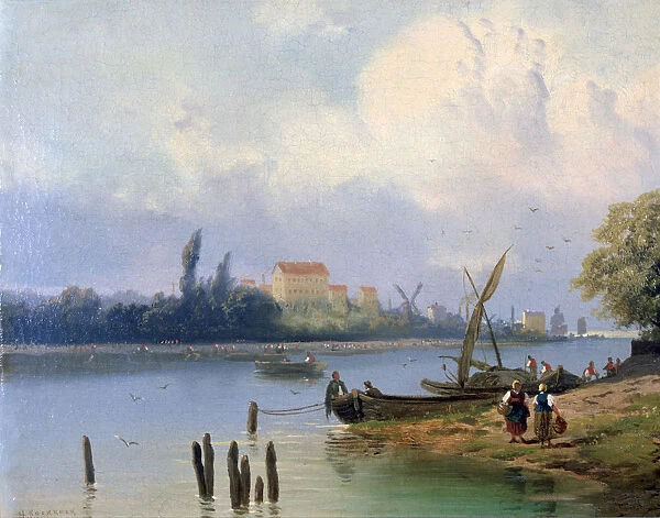 People by the Boats in Holland, c1835-1882. Artist: Hermanus Koekkoek