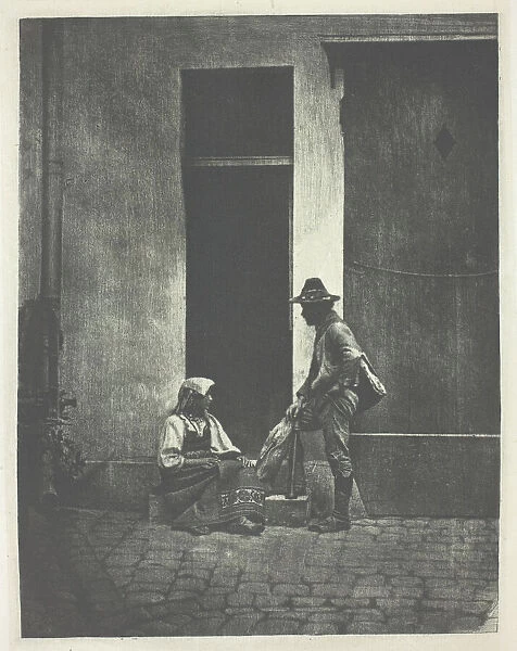 Pifferaro debout et paysanne Italienne assise, ... 21 Quai Bourbon, c. 1855, printed 1982