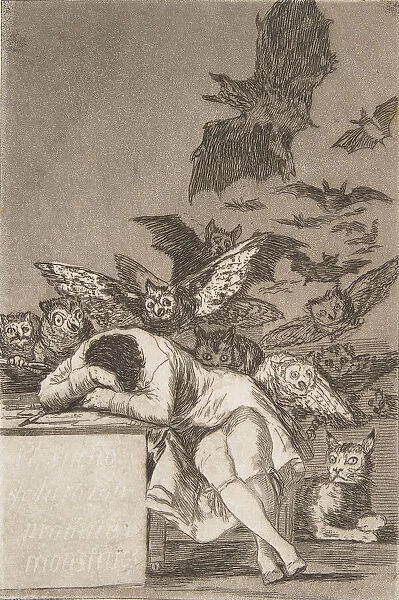 Plate 43 from Los Caprichos : The sleep of reason produces monsters (E