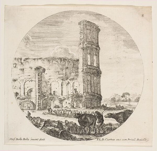 Plate 8: the Colosseum, two herds being directed towards the amphitheater in the foreg