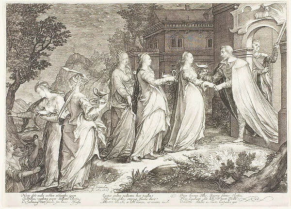 Plate Four, from Five Wise and Five Foolish Virgins, 1606. Creator: Jan Saenredam