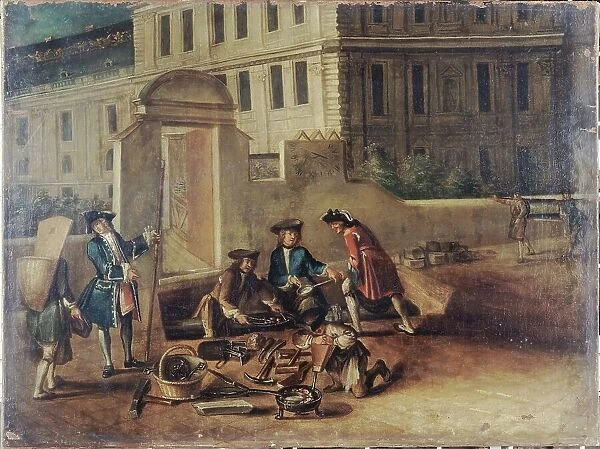 Plumbers and guards at the gate of Tuileries, around 1730. Creator: Unknown