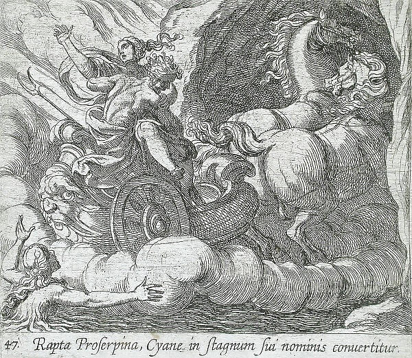 Pluto Carrying Proserpina Past the Nymph Cyane, published 1606. Creators: Antonio Tempesta, Wilhelm Janson