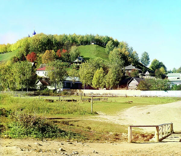 Plyos: view of the city with its main cathedral, 1910. Creator: Sergey Mikhaylovich Prokudin-Gorsky