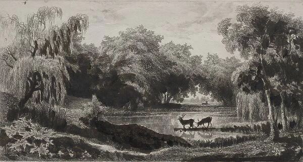 The Pool with Stags, 1845. Creator: Charles Francois Daubigny (French, 1817-1878)