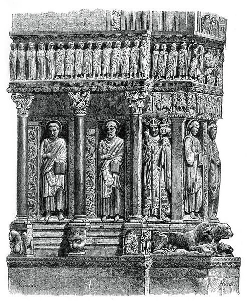 Detail of the portal of St Trophimus, Arles, 12th century, (1870)