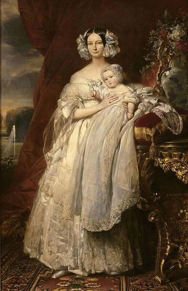 Portrait of Helene of Mecklenburg-Schwerin (1814-1858), Duchess of Orleans with her