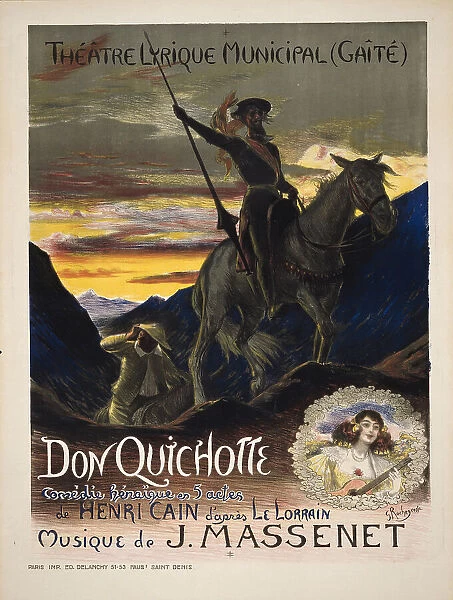Poster for the Paris prèmiere of the opera Don Quichotte by Jules Massenet, 1910. Creator: Rochegrosse, Georges Antoine (1859-1938)