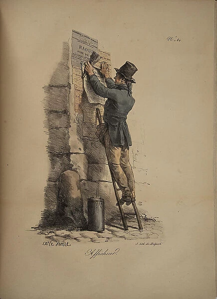 Bill Poster. From the Series 'Cris de Paris' (The Cries of Paris), 1815. Creator: Vernet, Carle (1758-1836). Bill Poster. From the Series 'Cris de Paris' (The Cries of Paris), 1815. Creator: Vernet, Carle (1758-1836)