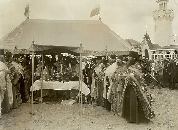 Prayer service before the opening of the exhibition, 1911. Creator: A. A. Antonov