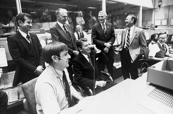 President Reagan at Mission Control, Houston, 1981. Creator: NASA