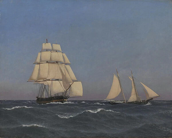 A Privateer Outsailing a Pursuing Frigate, 1845. Creator: CW Eckersberg