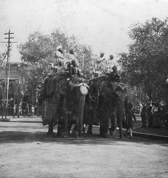 A Punjabi princess riding an elephant in a procession, Delhi, India, 1900s. Artist: H Hands & Son