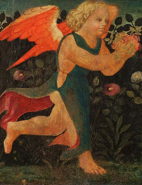 Putto in front of a Hedge of Roses. Creator: Unknown
