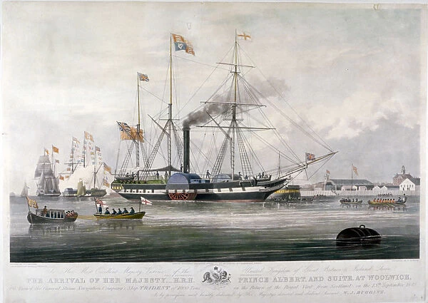 Queen Victoria and Prince Albert arriving at the Royal Dockyard, Woolwich, Kent, 1843