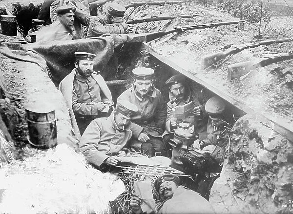 A quiet moment in German trenches, between 1914 and c1915. Creator: Bain News Service