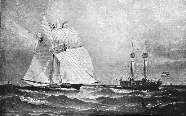 The Race for the America's Cup - The Cambria Rounding Sandy Hook, 1870 (1891). Creator: Unknown