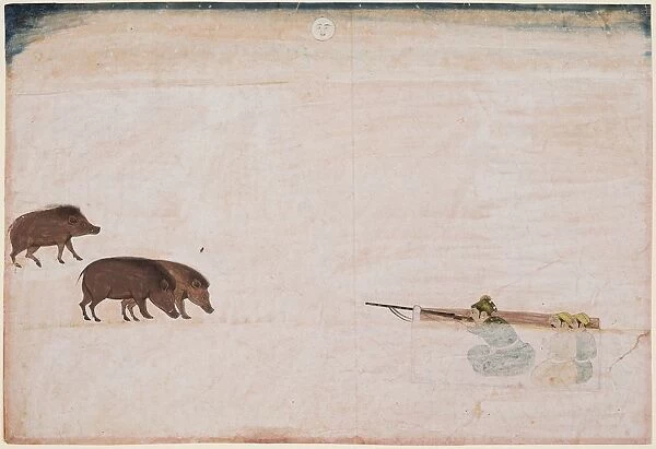 Raja Ram Chand of Amber ? hunting wild boar (r. 1667-1688), c. 1670. Creator: Unknown