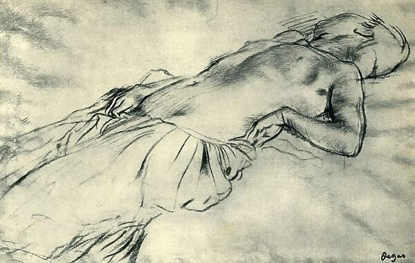 Reclining female nude, late 19th century, (1943). Creator: Edgar Degas