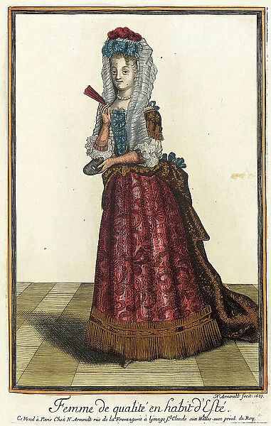 Recueil des modes de la cour de France, Femme de Qualité en Habit d'Esté, 1687. Creator: Nicolas Arnoult