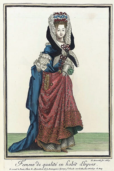 Recueil des modes de la cour de France, Femme de Qualité en Habit d'Hyver, 1687. Creator: Nicolas Arnoult