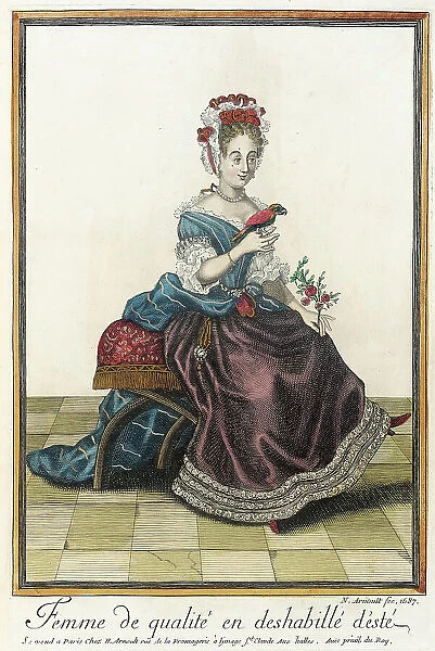 Recueil des modes de la cour de France, Femme de Qualité en Deshabilé d'Esté, 1687. Creator: Nicolas Arnoult