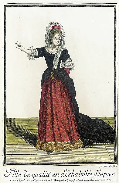 Recueil des modes de la cour de France, Fille de Qualité en d'Eshabillée d'Hyver, 1685. Creator: Nicolas Arnoult