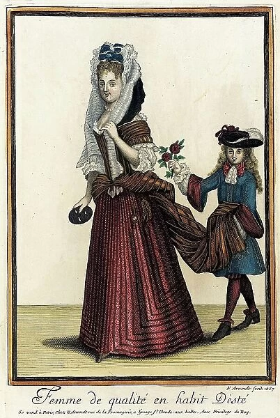 Recueil des modes de la cour de France, Femme de Qualité en Habit d'Esté, 1687. Creator: Nicolas Arnoult