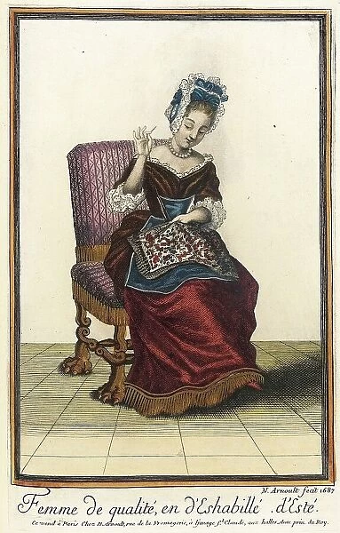 Recueil des modes de la cour de France, Femme de Qualité, en d'Eshabillé d'Esté, 1687. Creator: Nicolas Arnoult