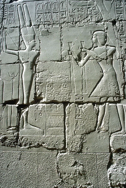Relief of Rameses II offering to the fertility god Min, Temple of Amun, Karnak, Egypt