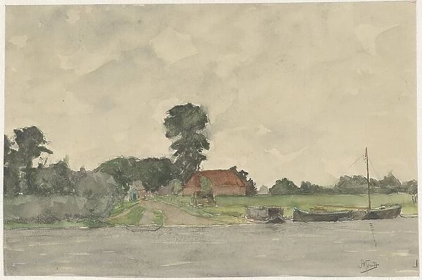 River landscape with farm, 1869-1941. Creator: Johannes Abraham Mondt