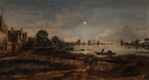 River View by Moonlight, c.1650-c.1655. Creator: Aert van der Neer