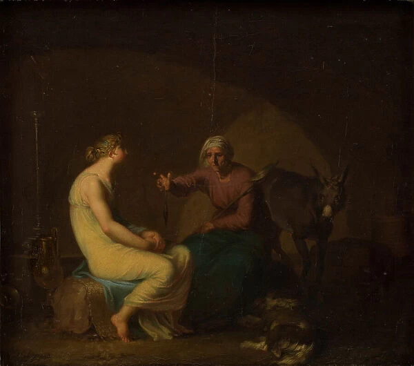 The robber gang's housekeeper comforts the young girl by telling the myth of Cupid... 1808. Creator: Nicolai Abraham Abildgaard