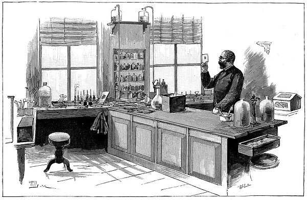 Robert Koch (1843-1910), German bacteriologist and physician in his laboratory