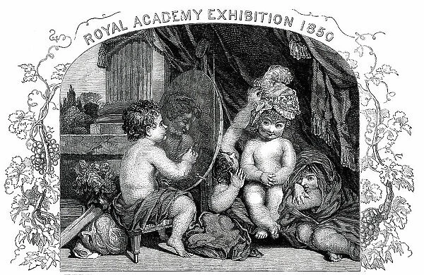Royal Academy Exhibition - 'The Infant Academy', Sir Joshua Reynolds, 1850. Creator: Unknown. Royal Academy Exhibition - 'The Infant Academy', Sir Joshua Reynolds, 1850. Creator: Unknown