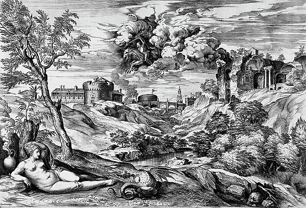 Ruggiero Rescuing Angelica, 1563. Creator: Cornelis Cort