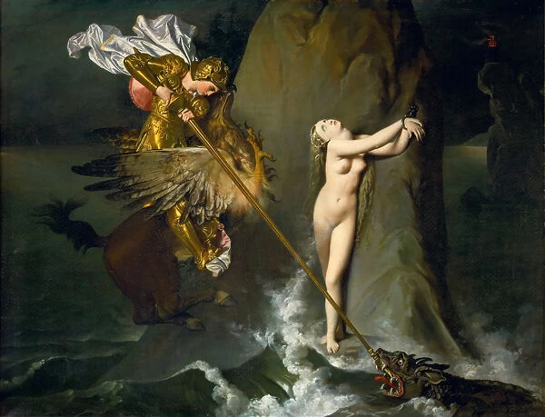 Ruggiero Rescuing Angelica. Artist: Ingres, Jean Auguste Dominique (1780-1867)